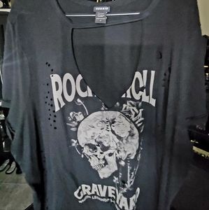 TORRID skull cut out deep v distressed t shirt